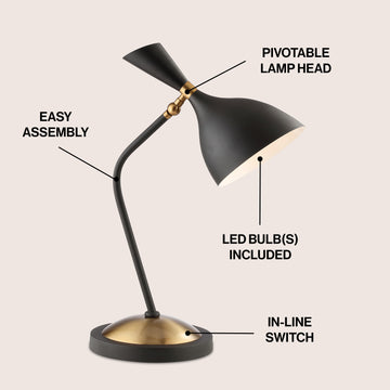 Albert 21.5" Iron Retro Mid Century LED Table Lamp - JONATHAN Y